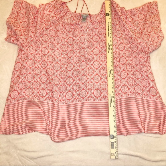 Catherines Pink and White Flutter Sleeve Blouse with Tie Front - Picture 10 of 10